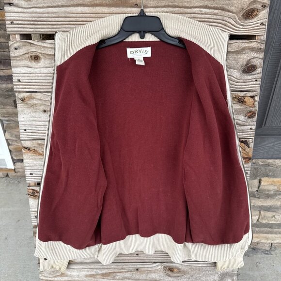 Orvis Sweater Mens Large Beige Full Zip Lined Suede Patch Knit Sweater Jacket M - Picture 8 of 8